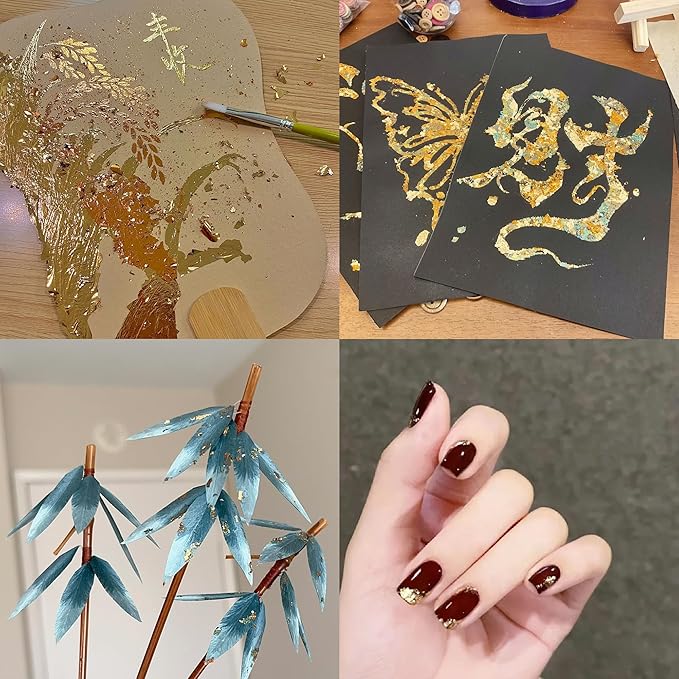KINNO Gold Leaf Sheets 12 Colors 120 Sheets for DIY Art Decoration, Nails, Handicrafts, Bronzing, Furniture, Painting, Resin, 3.15 by 3.35 Inches
