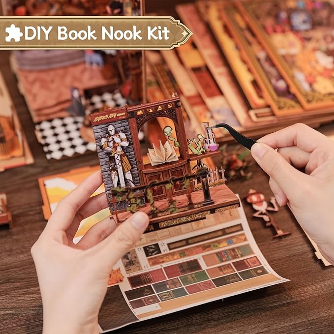 CUTEBEE Book Nook Kit - DIY Miniature House Kit for Adults and Teens, Dollhouse Booknook Tiny House Model Build Bookshelf Decor, Gifts for Family, Friends
