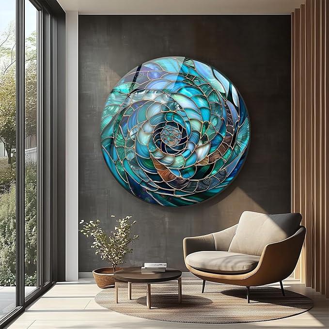 My Photostation.com 24''(60cm) Diameter Ocean Vortex Spiral Round Glass Wall Art Tempered Glass Printing Wall Decor Large Wall Art Wall Hangings
