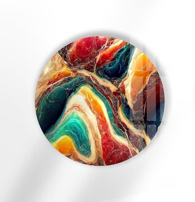 My Photostation.com 27.5''(70cm) Diameter Colorful Marble Swirl Round Wall Art Abstract Glass Decor with Earthy Tones & Gemstone Texture