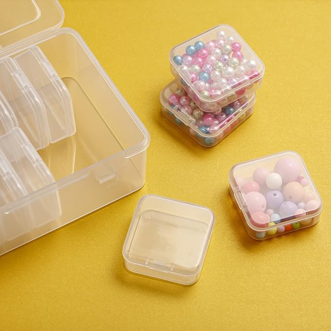 Mathtoxyz Small Bead Organizers, 45 Pieces Plastic Storage Cases Mini Clear Bead Storage Containers Transparent Boxes with Hinged Lid and Rectangle Clear Craft Supply Case