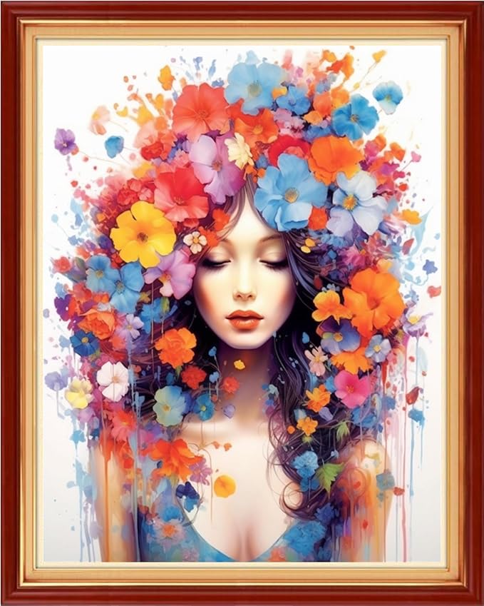Foxhool Beginners Cross Stitch Kits Stamped Full Range of Embroidery Kits for Adults DIY Cross Stitches kit Embroidery Patterns for Needlepoint kit-Flower Girl 16x20 inch