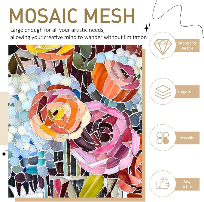 39" X 157" Mosaic Mesh for Back Mounted Tile with Scissors, Fiberglass Mosaic Mesh Backing Boast for Tile Installation Supplies Tools (Non Sticky)