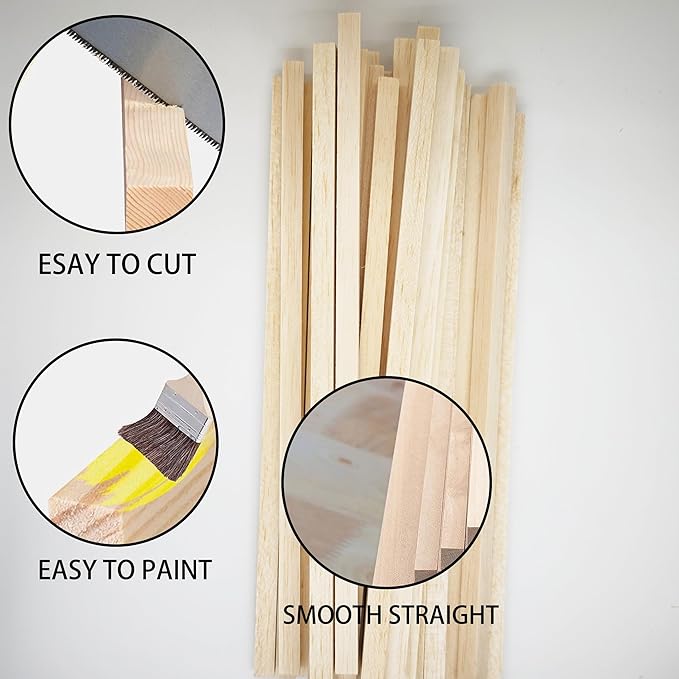 30Pcs Balsa Wood Square Dowels 3/8" x 3/8" x 12" inch ，DIY Balsa Wood Sticks for Crafts Model Making
