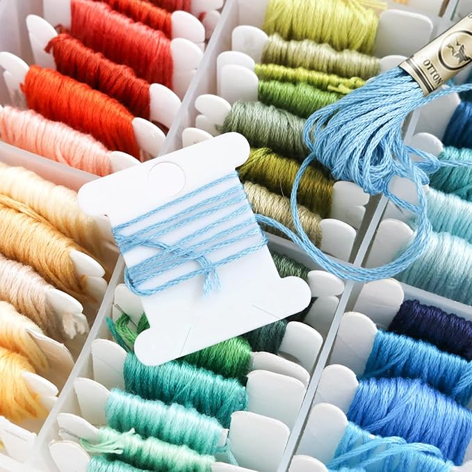 3PACK Embroidery Floss Organizer Box with 50 Cardboard Bobbins - 17 Compartments Clear embroidery thread and Beads organizer box, Snap-Tight Clear Sewing Organizer - Jewelry Bead Holder (Made in USA)