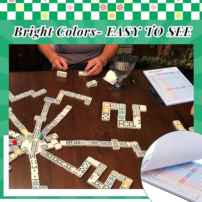 2 Pack 120 Sheets Mexican Train Score Pads Colorful Chicken Foot Dominoes Game Scorepad Adult Mexican Train Score Sheet Scoreboard Paper Record Clearly for Family Game (8 x 5.5 Inches)