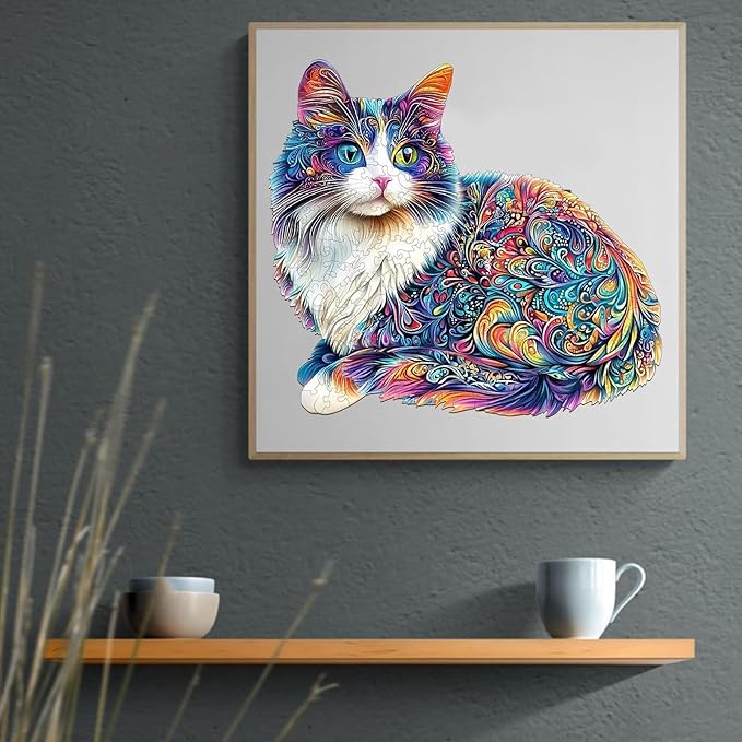 Lazy Cute Cat Wooden Puzzles 95 Pieces Puzzles Gifts for Adults 8.5x7.7in Wooden