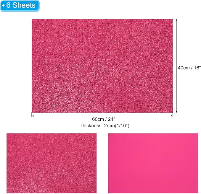 PATIKIL 2mm(1/10") Thick Non Adhesive Glitter Foam Sheet 16x24inch(40x60cm) Wine Red, EVA Shiny Foam Board for Craft, 6 Pcs