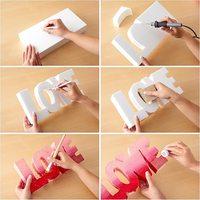 Juvale Smooth Foam Craft Blocks for DIY Craft & Floral Arrangement - Foam Carving Blocks - 12 x 6 x 2 In, White, 6 Pack