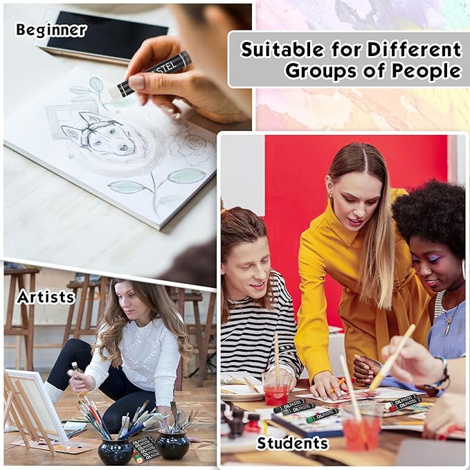 Geyoga 36 Pcs Soft Oil Pastels Bulk Artists Oil Crayons Single Color Creamy Pastels for Art Painting Drawing Blending for Back to School First Day of School Kids Students Artists(Black, White)