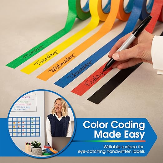 Spartan Industrial - 1" X 60 yd Black Masking Tape - 3 Color Tape Rolls for Arts and Crafts, Painting, and More - No Residue, 5.5 Mil