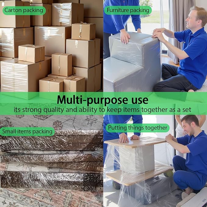 Mini Clear Stretch Wrap Film roll,5''x1000ft,4 Packs with 1 Plastic Handle,Self Adhering Industrial Plastic Wrap for Pallet Wrap,Heavy Duty Packaging,Moving,Transparent Shrink Wrap,80 Gauge