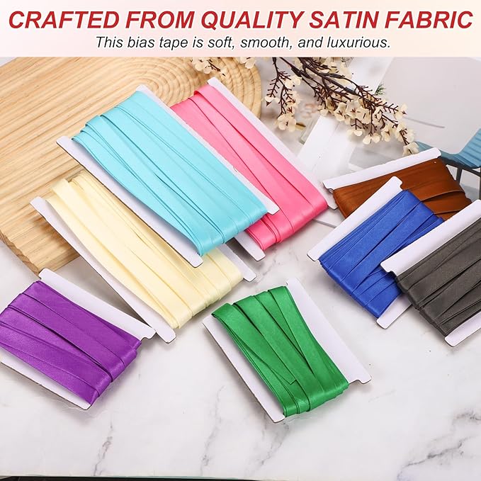 MECCANIXITY Double Fold Bias Tape for Sewing 5/8 Inch x 6 Yards Satin Pre-fold Continuous Binding Tape for Seaming Quilting Hemming Binding DIY Crafts, Red