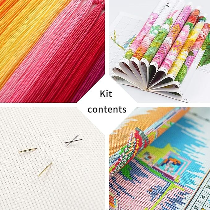 Dimensean Stamped Cross Stitch Kits Full Range of Embroidery Patterns Starter Kits for Beginners Adult or Kids DIY Cross Stitches Needlepoint Kits 11CT-Scenery Eiffel Tower 15.7x19.7 inch