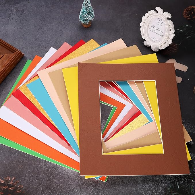 Picture Mats, 8 x 10 for 5 x 7 Pictures Acid Free White Core Bevel Cut Frame Mattes for Display Art Measuring, Dark Brown