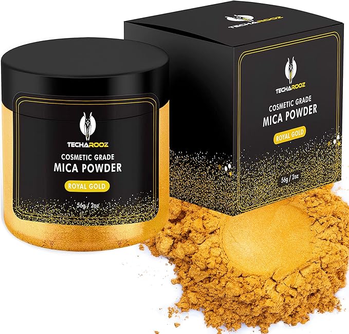 Royal Gold Mica Powder Epoxy Resin, Kinstugi Kit 56g/2oz Jar – TECHAROOZ Color Pigment for Lip Gloss, Soap Colorant for Soap Making, Gold Powder for Kintsugi Pottery, Metallic Epoxy, Slime Dye