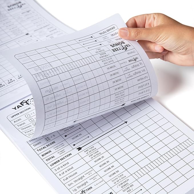 PlayDice Score Pads for Yahtzee: 120 Easy Tear Off, Large Print Score Sheets Compatible with Yardzee and Yahtzee Games (8.5x11-120 Pages)
