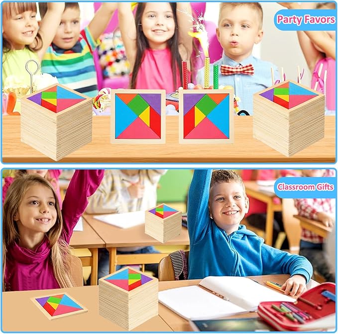 30 Pack Tangram Puzzle Wooden Kids Party Favors, Goodie Bags Stuffers for Kids, Return Gifts for Birthday Party, Classroom Prizes Rewards Bulk Gifts for Students