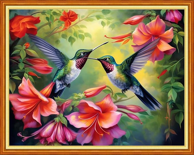 Dooxvey Cross Stitch Kit for Adult Beginners - Full Range of Stamped Kits with 11CT Patterns - Hummingbird Flowers 16x20 inch