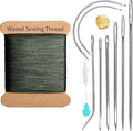 Repair Sewing Kit, Upholstery Needle and Thread Kit with 32 Yard Waxed Thread and 8 Pcs Heavy Duty Leather Needles for Hand Stitching, Canvas & Quilting - 0.55mm Round Waxed Green