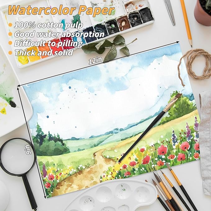 150 Sheets Cotton Watercolor Paper Pad-230GSM Art Paper-9 x 12 inch Painting & Craft Paper, Finger Paints, Watercolor, Tempera, Drawing, Art Room & Home School Crafts