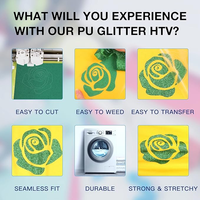 HTVRONT Green Glitter HTV Heat Transfer Vinyl - 10" x 8ft Glitter Iron on Vinyl for Shirts - Easy to Cut & Weed for Heat Vinyl Design