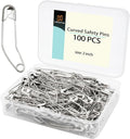 vrupin 100pcs Stainless Steel Curved Safety Pins for Quilting, Safety Pins Bulk Metal Silver Sewing Pins Clothing Clips Tool Decorative Safety pins (2inch)