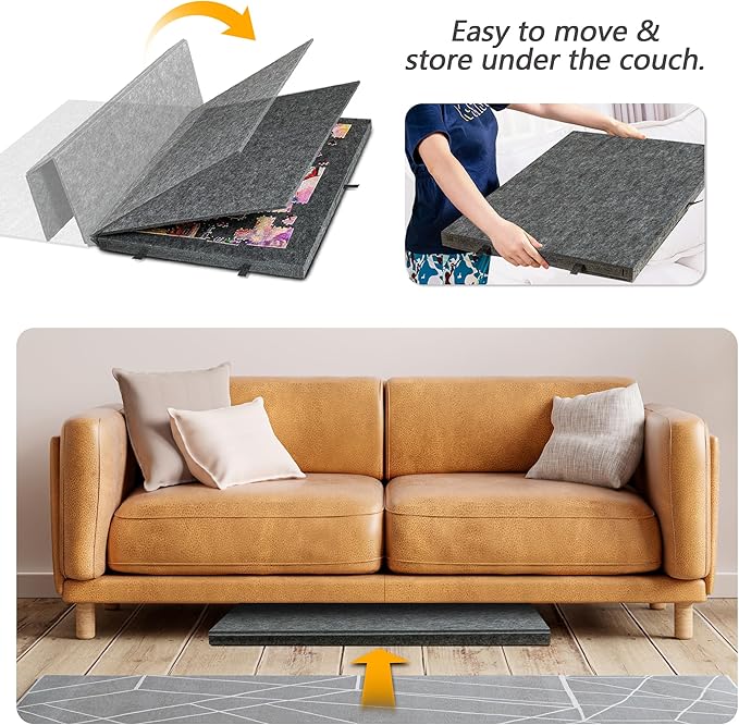 Lavievert Tilting Puzzle Board with 2-in-1 Designed Stand & Cover, Super Lightweight Felt Plateau Storage with 6 Drawers for Adults, Portable Jigsaw Puzzle Table for Up to 1000 Pieces – Gray