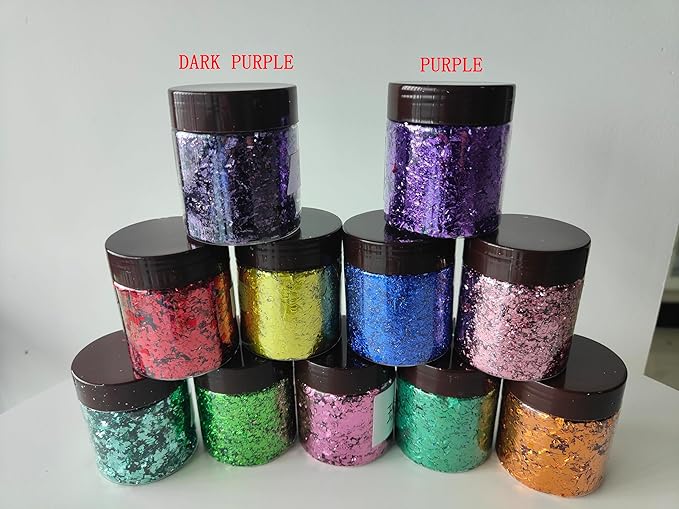 Gilding Flakes,Gold Foil Flakes for Resin,Blue Red Purple Pink Metallic Foil Flakes for Resin Jewelry Making,Nails,Painting Art,Crafts and Slime (Dark Purple)