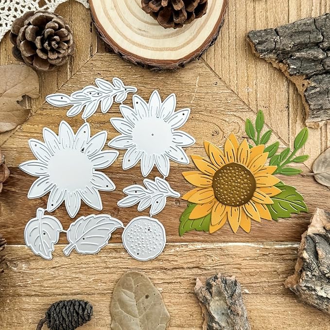 Lapoo Flowers Metal Cutting Die for Scrapbooking - Durable, Cut Stencils for DIY Scrapbook Photo Album Decorative Paper Card, Card Making Supplies, Embossing (Sunflowers and Leaves 4.6 x 4.3 in)