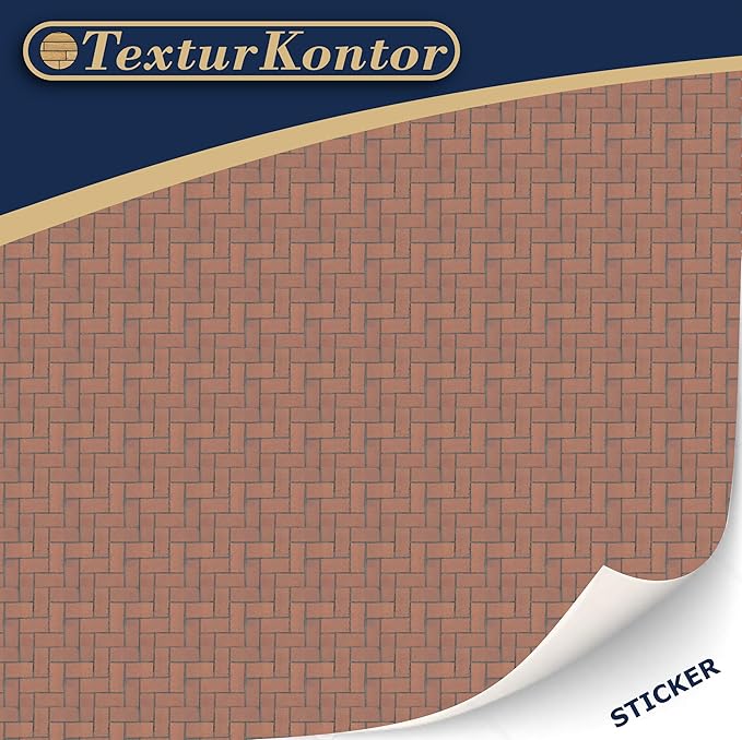 3 Sheets Self-Adhesive Decorative Film Paving Stones and Surfaces for Model Making in Scale 1:87 Scale H0 (UK: 3.5 mm Scale) (Red Paving Stones Herringbone)