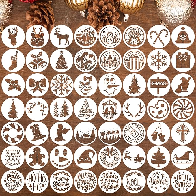 Small Christmas Stencils for Painting on Wood 3” Christmas Stencils for Crafts Reusable Snowman Santa Believe Holiday Draw Templates for Christmas Tree Canvas Window Decor