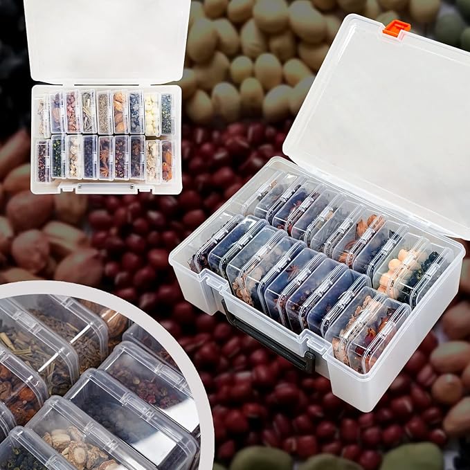 18 Pieces Small Plastic Craft 0rganizers and Storage, Transparent Box with Hinged Lid for Storage of Jewelry, Diamonds, DIY Art Craft Accessory