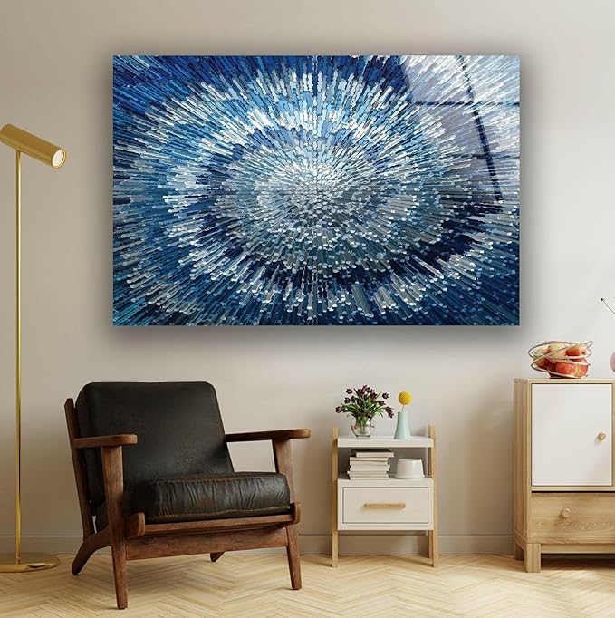 My Photostation.com 35.5Wx30H'' Abstract Blue Textured Glass Wall ArtTempered Glass Printing Wall Decor Large Wall Art Wall Hangings
