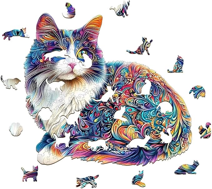 Lazy Cute Cat Wooden Puzzles 95 Pieces Puzzles Gifts for Adults 8.5x7.7in Wooden