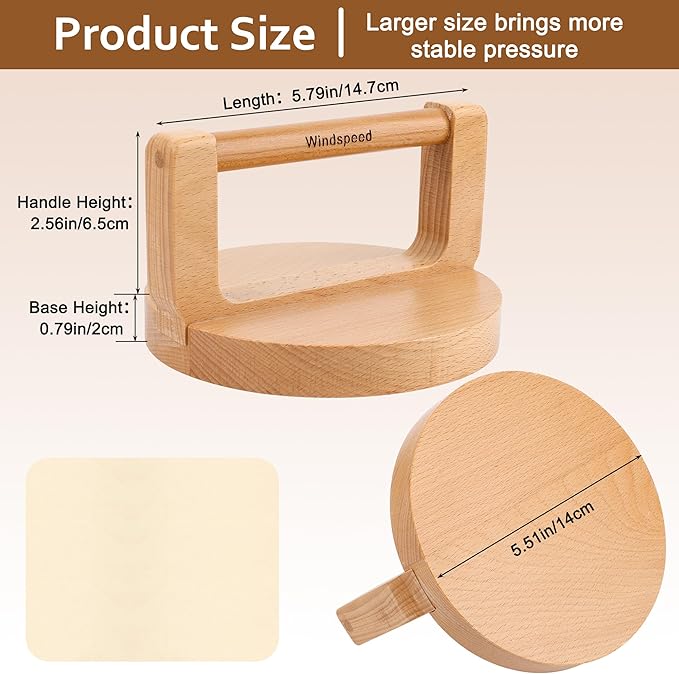 Windspeed Upgrade Wood Baren for Printmaking, 5.5 in Thicker Block Printing Baren Tools Printing Wood Block for Linocut Scrapbooking Crafting Embossing Tool with Wiping Cloth