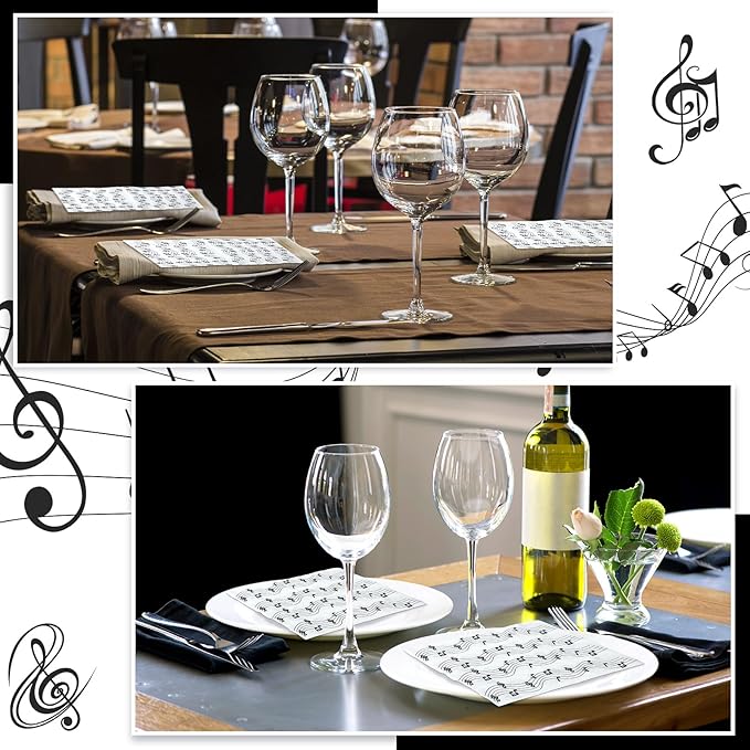 60 Pcs Music Note Cocktail Paper Napkins 6.5 x 6.5 Inches Disposable Paper Napkins Dessert Beverage Tissue for Decoupage Luncheon Tissue for Theme Party Wedding Birthday Party