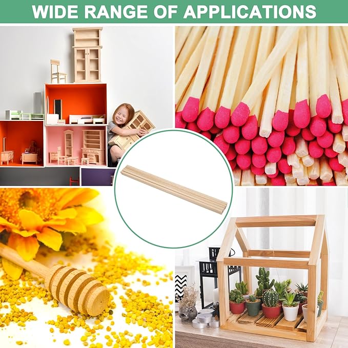 10-Pack Wood Square Dowel Rods, 15/64 x 12 Inch Unfinished Wooden Square Dowel Rod, Hardwood Square Dowel Sticks for Crafts/DIY Projects/Models Making [Wood Color]
