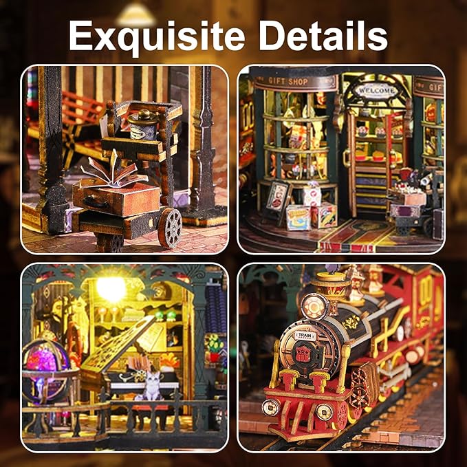 Miniature House Kit, Miniature Kit with Steam Train, Dollhouse Kit for Adults Teen, Mini House Building Kit for Birthday, Rail-Track Secluded City