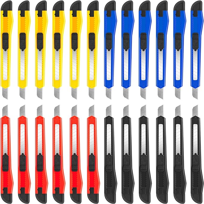DIYSELF 24Pack Box Cutters (9MM Wide Blade Cutter) Utility Knife Box Cutter Retractable, Compact, Extended Use for Heavy Duty Office, Home, Arts Crafts, Hobby(Mix)