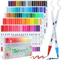 100 Colors Dual Brush Markers for Adult Kids Coloring Books, Water-Based Ink Art Marker Pens Set with Fine & Brush Tips for Bullet Journaling, Drawing, Hand Lettering, Sketching