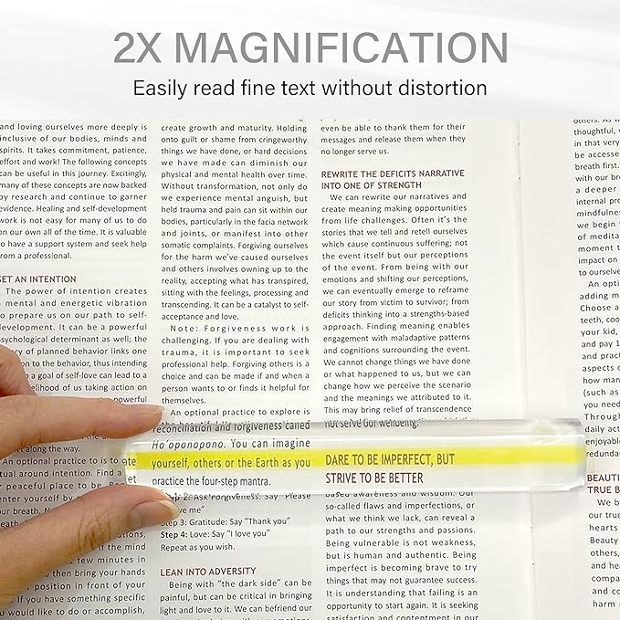 MAGDEPO 2X Bar Magnifying Ruler 6" with Guiding Line & Mini Line Magnifier with Clip for Reading Small Prints, Bible, Books, Newspaper, Documents, Instructions