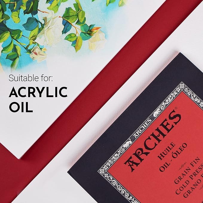 Arches Huile Oil Pad, Cold Pressed, 140lb/300gsm, 12 Sheet, 9x12 inch, Arches Oil Paper 100% Cotton
