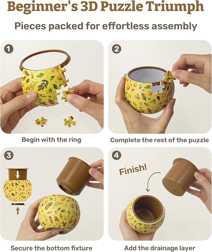 PieceRelax 3D Puzzle Planter - Classic Ornamental Style - Small Round Plant Pots with Drainage, Home Decor Flower Pots for Indoor Cactus, Succulents Pots [K1103]