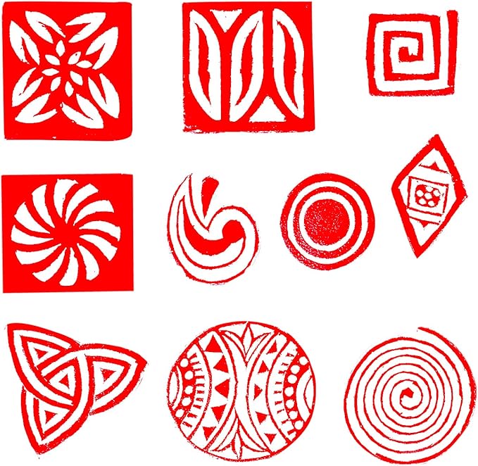 Royal Kraft Geometric Wooden Printing Stamps (Set of 10) - DIY Henna Fabric Textile Paper Clay Pottery Blocks Htag2162