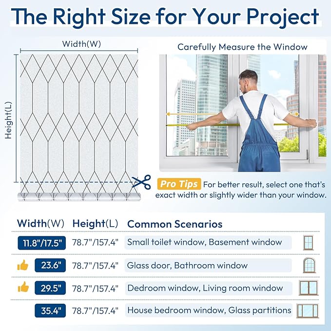 rabbitgoo Window Privacy Film for Glass Windows, Frosted Glass Cling with Decorative Moroccan Lattice, Removable Heat Control Sun Blocking Door Covering Sticker for Home Bathroom, 35.4 x 157.4 inches