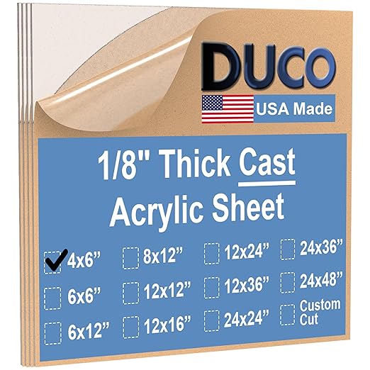 Duco USA-Made Clear Cast Acrylic Sheet 1/8 Inch Thick 4" x 6" - 4 Pack of Transparent Plexiglass Sheet - Lightweight Acrylic Board for Window Replacements, Displays, Signs, and More