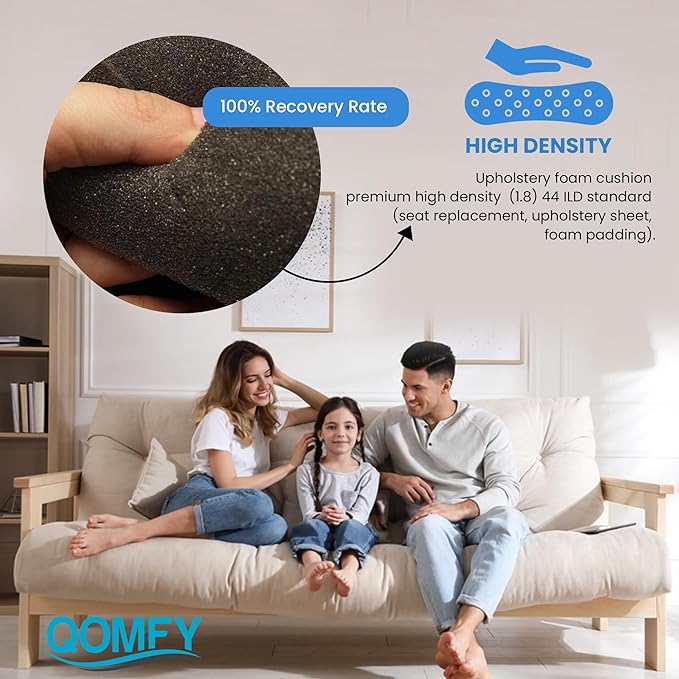 QOMFY 1"" Height x 12"" Width x 48"" Length Charcoal Upholstery Foam Sheet | Made in USA | Multi-Purpose Foam for Upholstery, DIY, Packaging & Acoustic Projects, CHAR-1x12x48