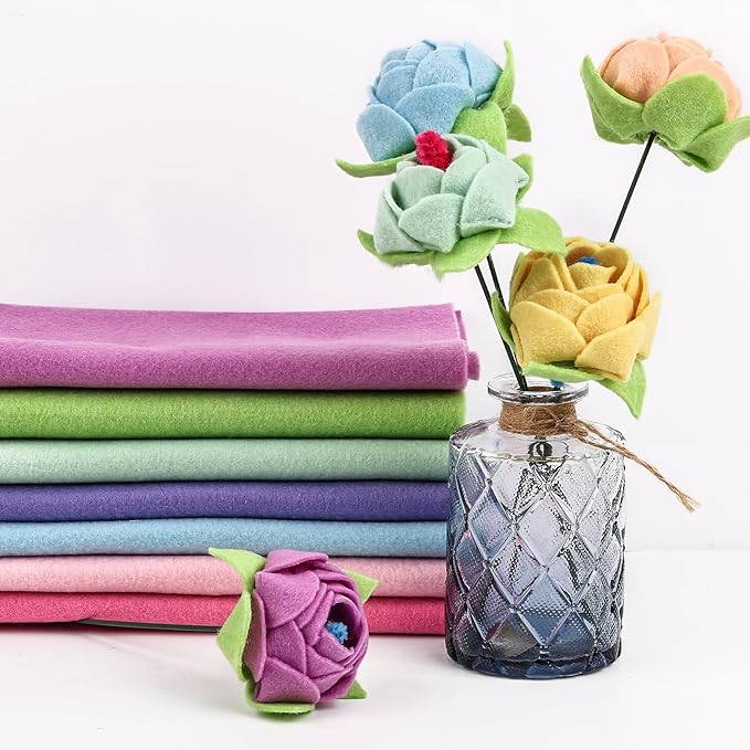 XSEINO 12 Rolls 8"x35" 1.4mm Thick Soft Felt Fabric Sheet 12 Assorted Macarone Series Colors Felt Pack for DIY Craft Sewing Squares Nonwoven Patchwork