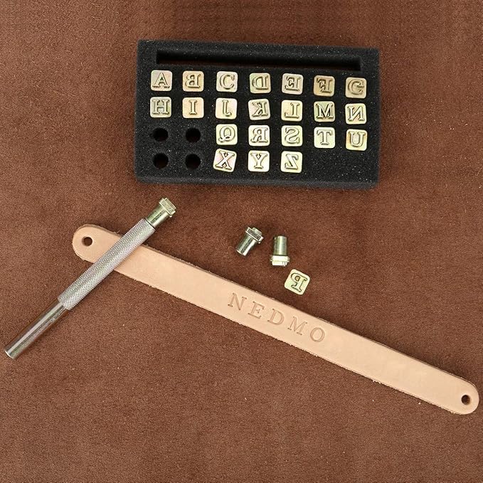 Yoption 27 Pieces Leathercarft Stamping Tool Set, 26 Letters Alphabet Stamps Steel Punch Tool 6mm+1 Stamping Handle for Leather Craft